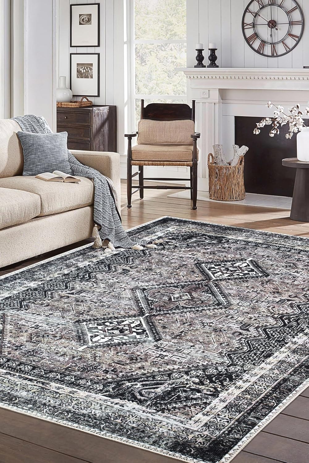 Keen Home Design 6x9 Rug - Machine Washable Area Rug with Non-Slip Backing, Ideal for Living Room, Dining Room, Bedroom - Vintage, Easy Clean, Durable, Low Pile Rug - (6' x 9')