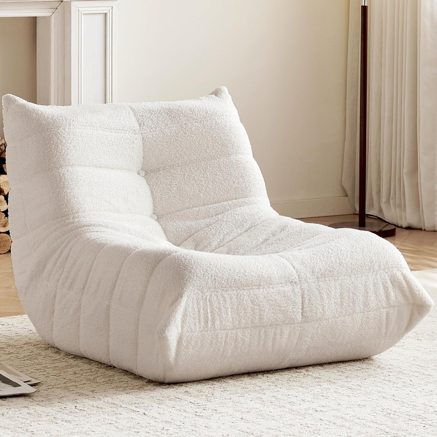 Bean Bag Chair, Fireside Chair Bean Bag Sofa for Adults, Bean Bag Chairs for Teens with High-Resilience Foam, Memory Foam & Non-Slip Base Bean Bag for Living Room, Bedroom, Office (Teddy, Beige)