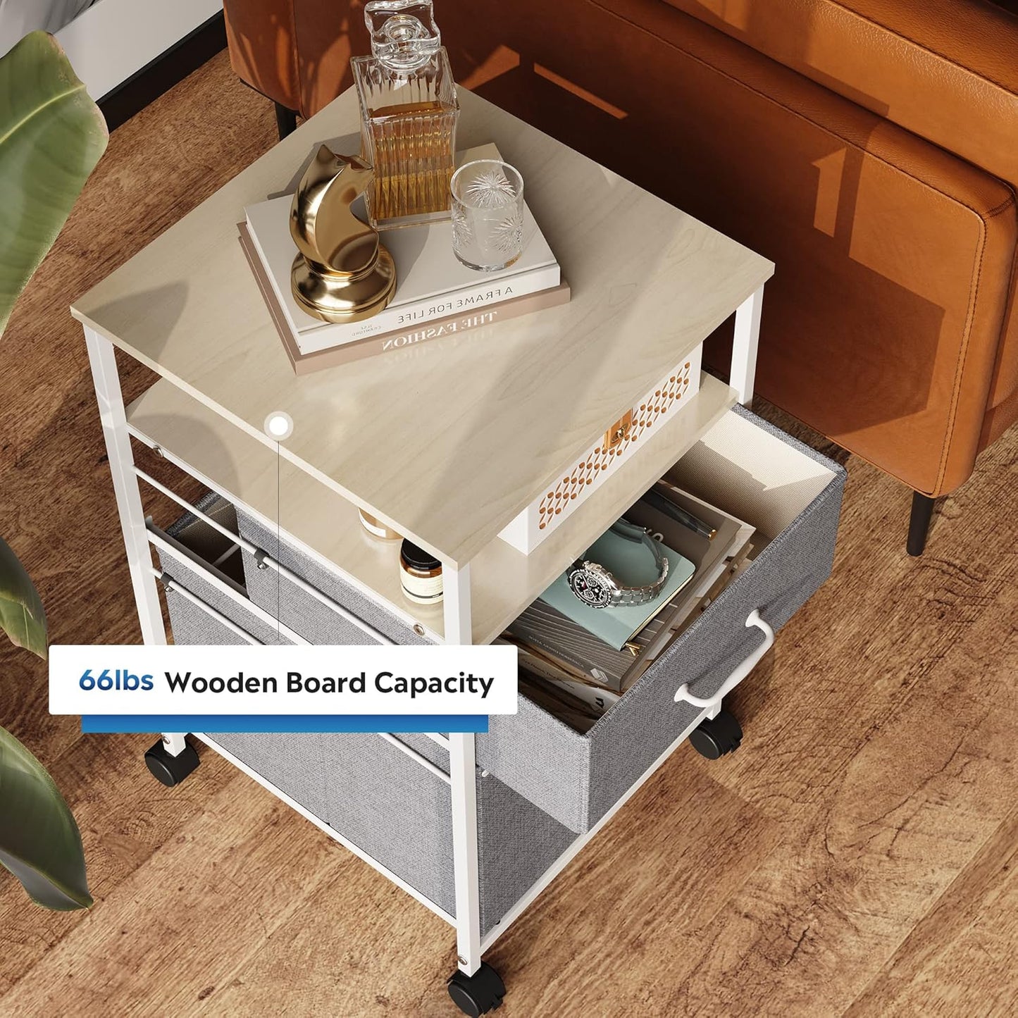 DEVAISE 2 Drawer Mobile File Cabinet, Rolling Printer Stand with Open Storage Shelf, Fabric Vertical Filing Cabinet fits A4 or Letter Size for Home Office, Light Grey