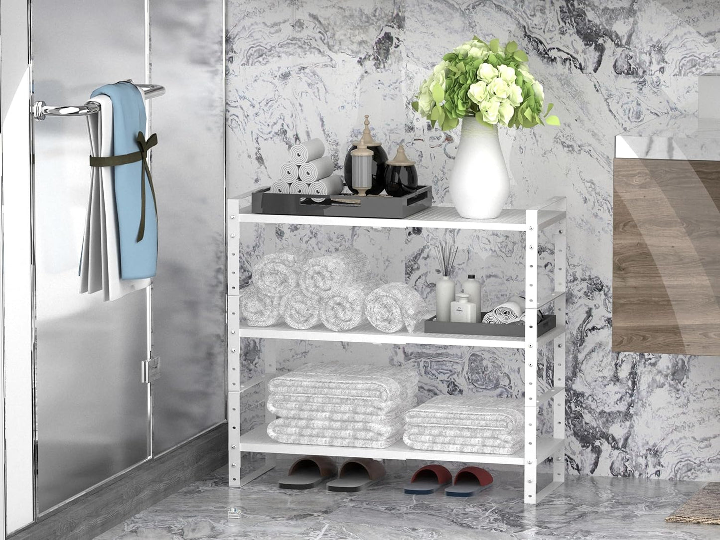 Expandable Stackable Aadjustable Shoe Rack Pantry Shelf for Kitchen Cabinets Counter Shelves Countertop Cupboard Storage Solution,Sturdy Heavy-Duty Metal Construction(2Packs/White/Large)