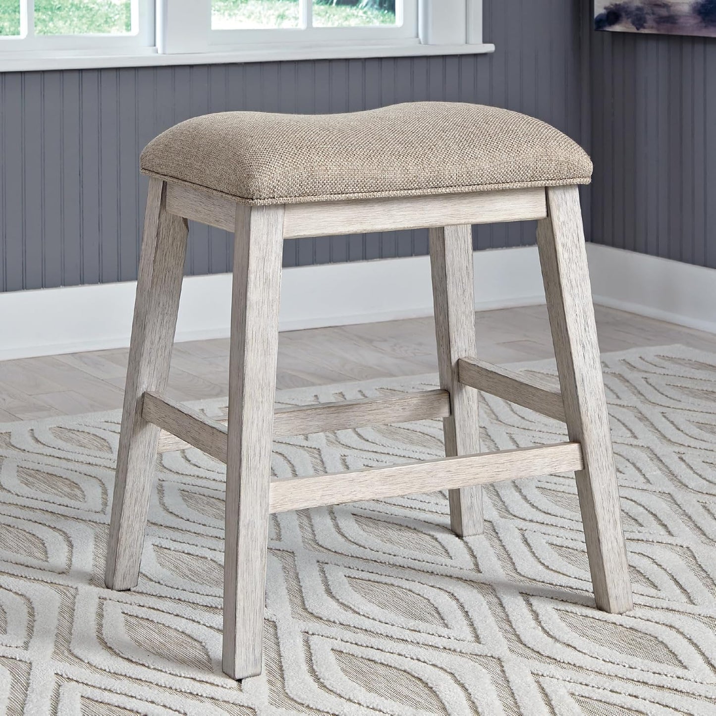 Signature Design by Ashley Skempton Modern 24" Counter Height Upholstered Barstool, 2 Count, Whitewash