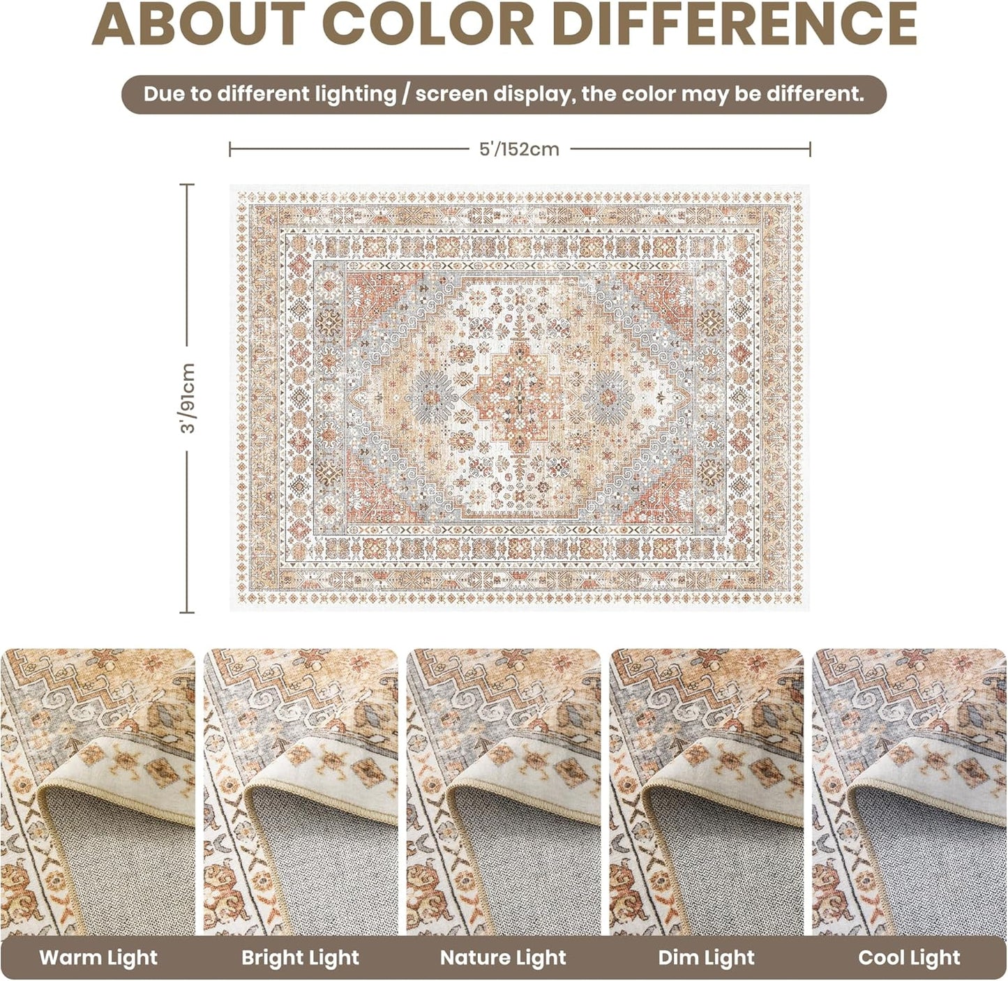 zesthome 3x5 Area Rug Ultra Soft Washable Rug, Non Slip Area Rug Indoor Entrance, Stain Resistant Rugs for Living Room Bedroom Vintage Home Decor (Orange,3'x5')