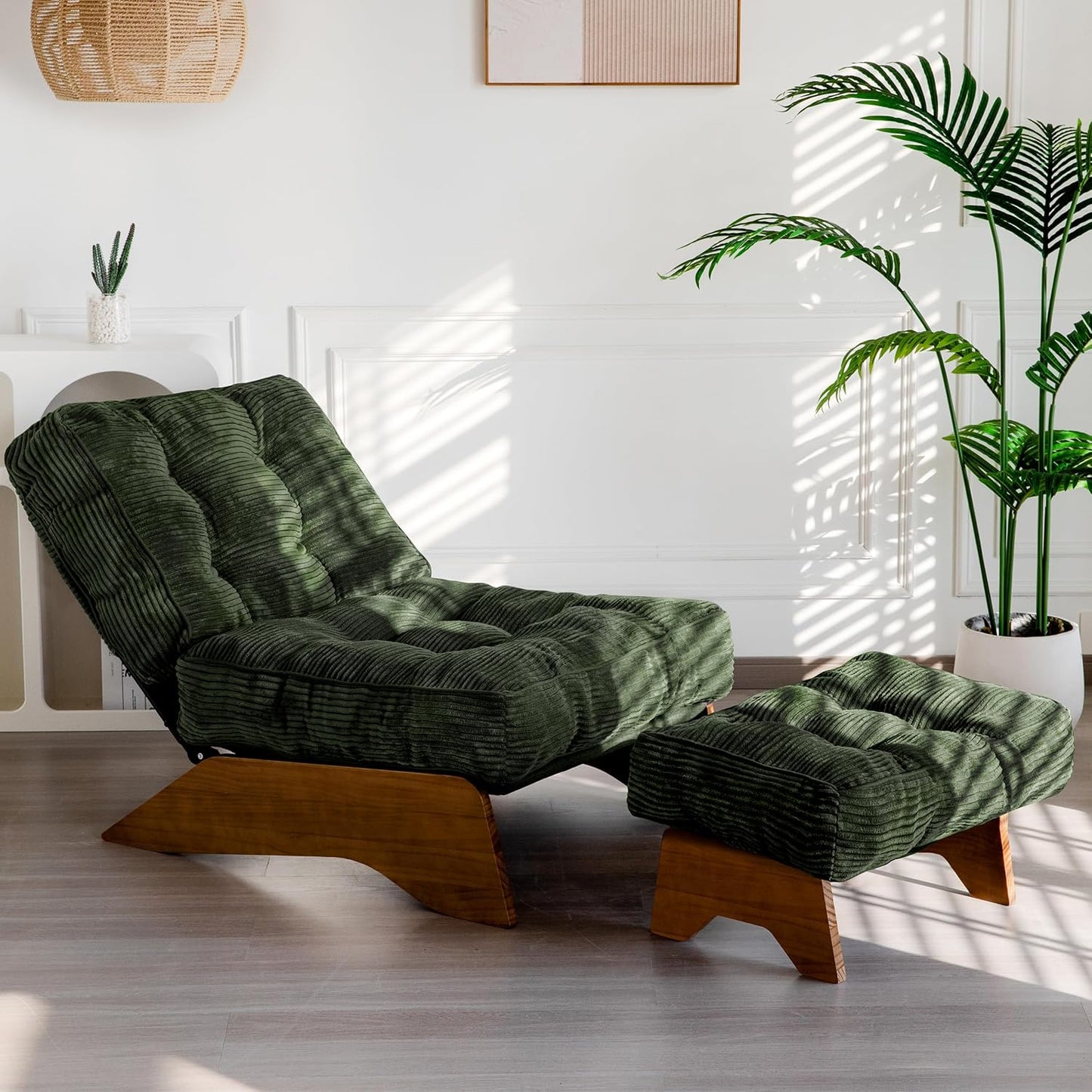 MAXYOYO Accent Chair with Ottoman Adjustable Backrest, Tufted Living Room Chair Upholstered Lounge Chair with Footrest Set, Modern Chair Cozy Reclining Chair for Reading Room, Green