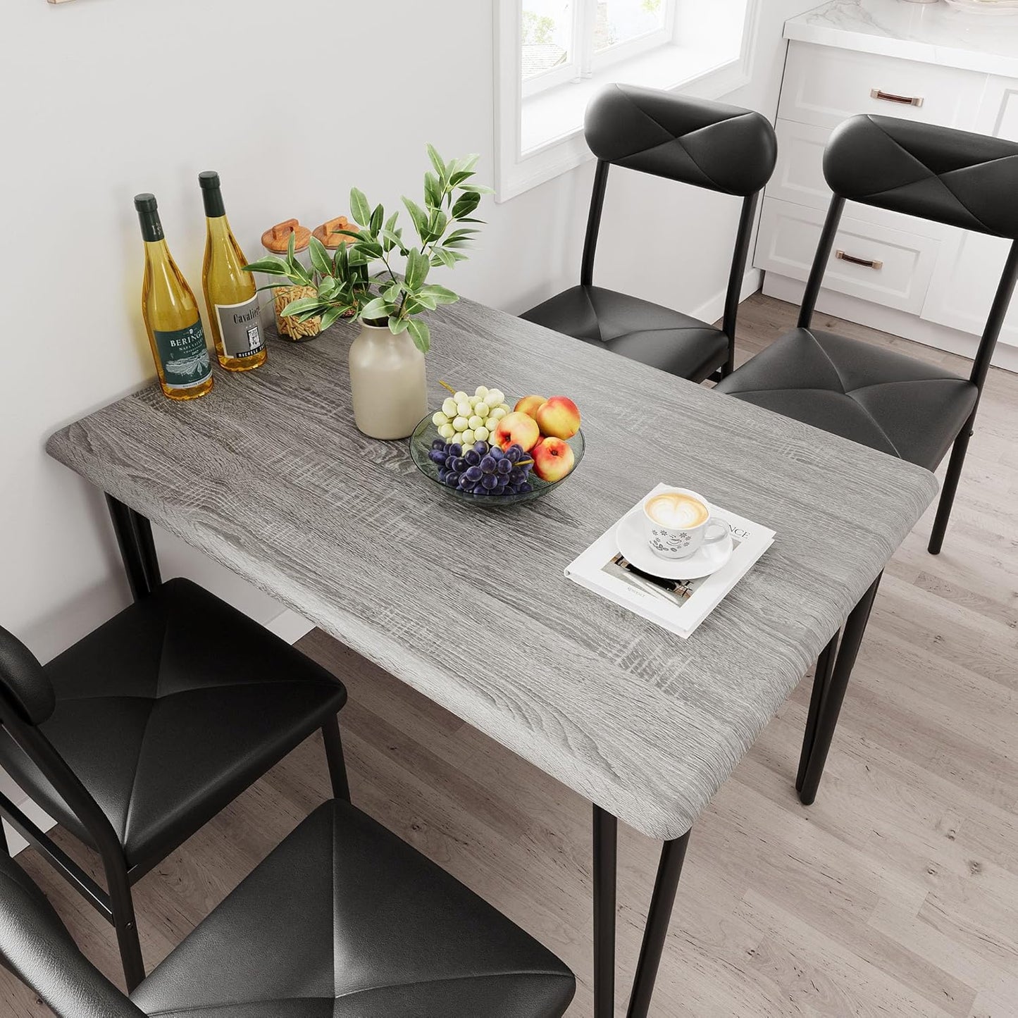 IDEALHOUSE Dining Table Set for 4, Kitchen Table with Upholstered Chairs for Kitchen Room and Small Spaces (Grey, Table with 4 Upholstered Chairs)
