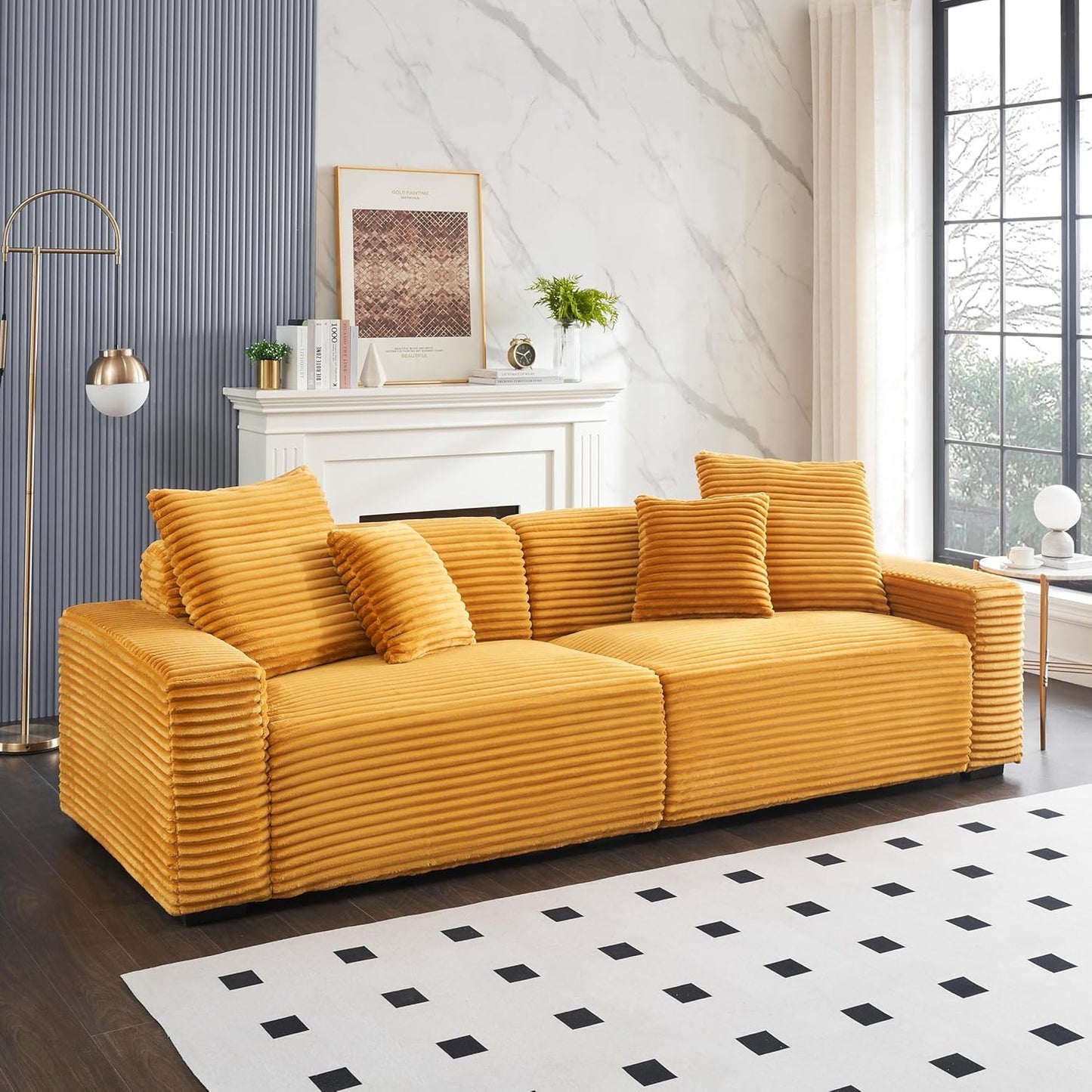 Ball & Cast 104" Modular Sectional Sofa,Comfy Loveseat Couch with 4 Pillows,Corduroy Fabric Upholstered Couches W/Deep Seat and Armrest,4 Seater Sectional Sofa for Living Room,Apartment,Orange
