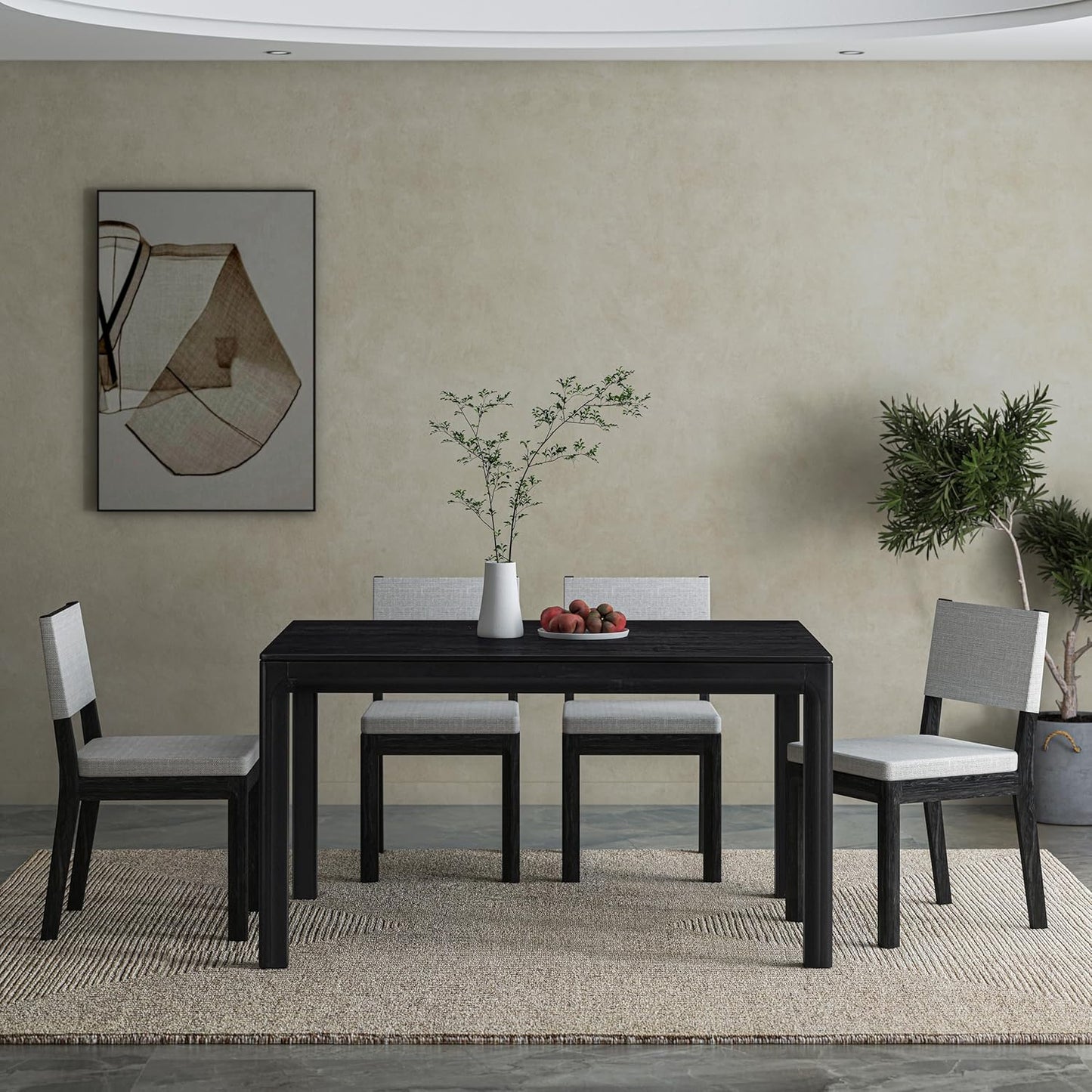 NTC Flow 55 Inch Modern Design, Rectangular Dinner Table for Dining Room, Living Room Furniture, Effortless Assembly, Burnt Black