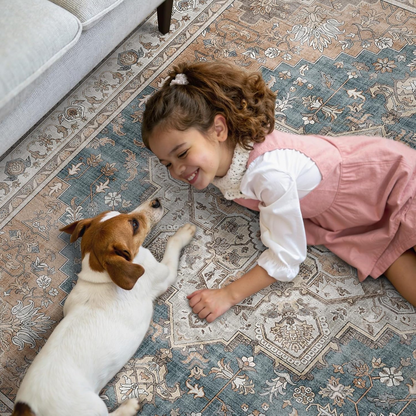 GENIMO 2x12 Runner Rugs for Hallway, Machine Washable Non Slip Vintage Rugs, Low Pile Lightweight Soft Print Rug for enrtyway, Corridor, Home Office, Kitchen, Blue Brown