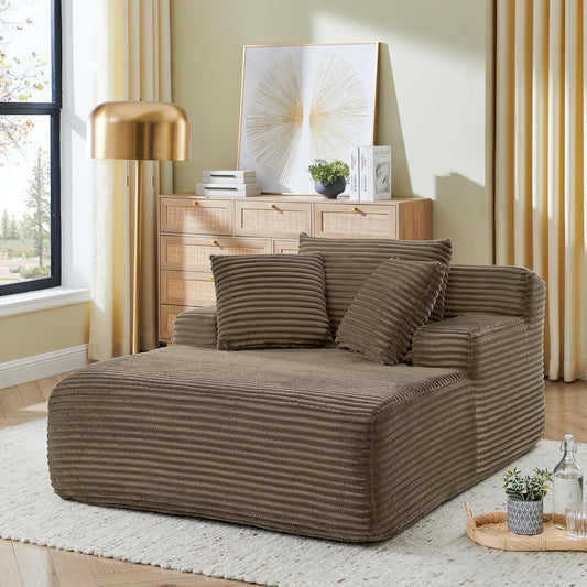 Oversized Chaise Daybed Lounge Sleeper Chair Sofa Bed Indoor, Fluffy Corduroy Upholstered Sleeper Recliner Sofabed Extra Wide Full Foam Cloud Sofabed W/3 Pillows for Home/Apartment Living Room Bedroom