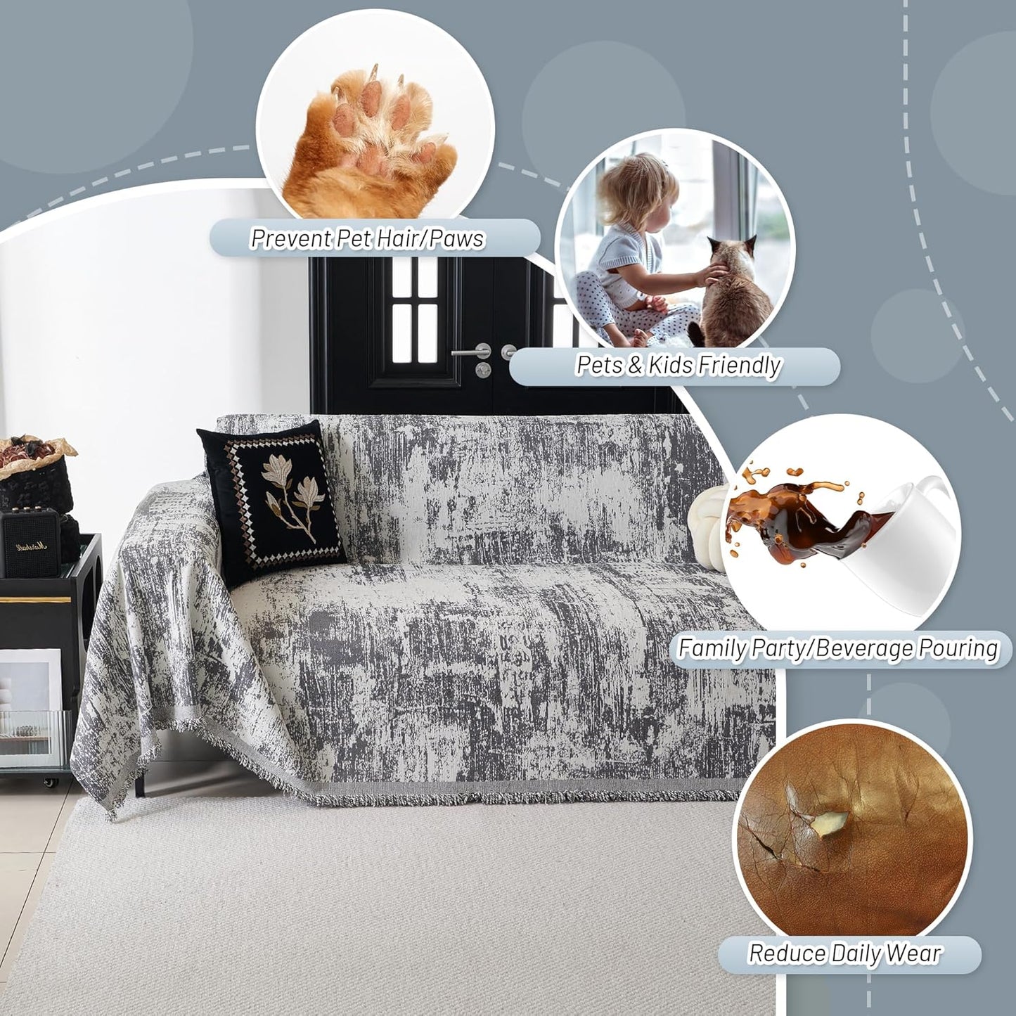 MYSKY HOME Couch Cover for Sectional Sofa Set Abstract Geometric Furniture Sofa Cover Washable for Dog Cat Pet Couch Cover 3 Seat Sofa Chenille Couch Protector Multi Use Couch Cover Blanket, 91" X150"