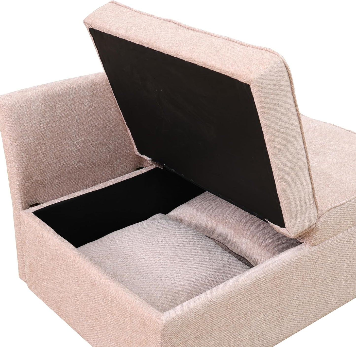 Convertible Ottoman Sofa with Storage, Modern Sackcloth Futon Couch with 2 Pillows Adjustable Backrest, Recliner Folding Loveseat for Living Room, Apartment Dorm, Office,Pink