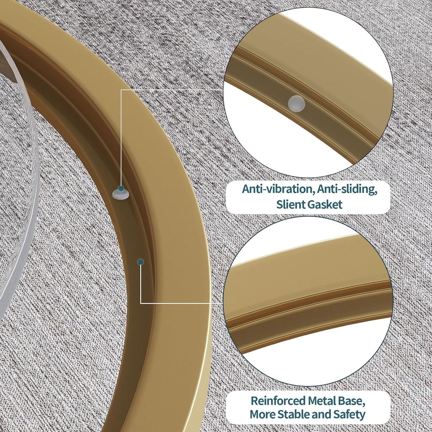 SAYGOER Small Glass Coffee Table Round Gold Coffee Table for Small Space Modern Simple Center Table with Gold Frame for Living Room Home Office, Easy Assembly