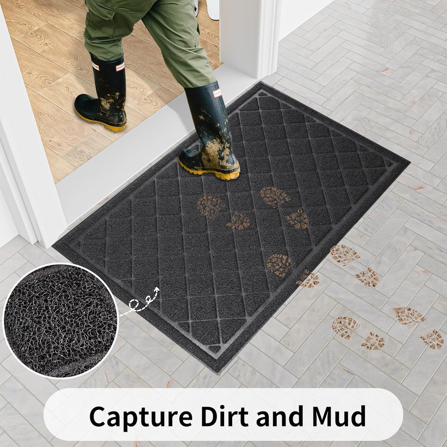 Front Door Mat Indoor Outdoor, 48" x 24" Non Slip Welcome Doormat for Entryway, Heavy Duty Low Profile Entrance Rug for High Traffic Areas, Patio, Outside Entry, Yard, Porch Waterproof