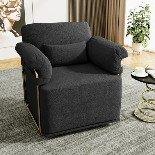 KEIKI Modern Comfy Swivel Accent Reading Chair with Waist Pillows, 360°Square Upholstered Barrel Armchair Single Club Lounge Sofa Chairs for Living Room,Bedroom,Office,Black
