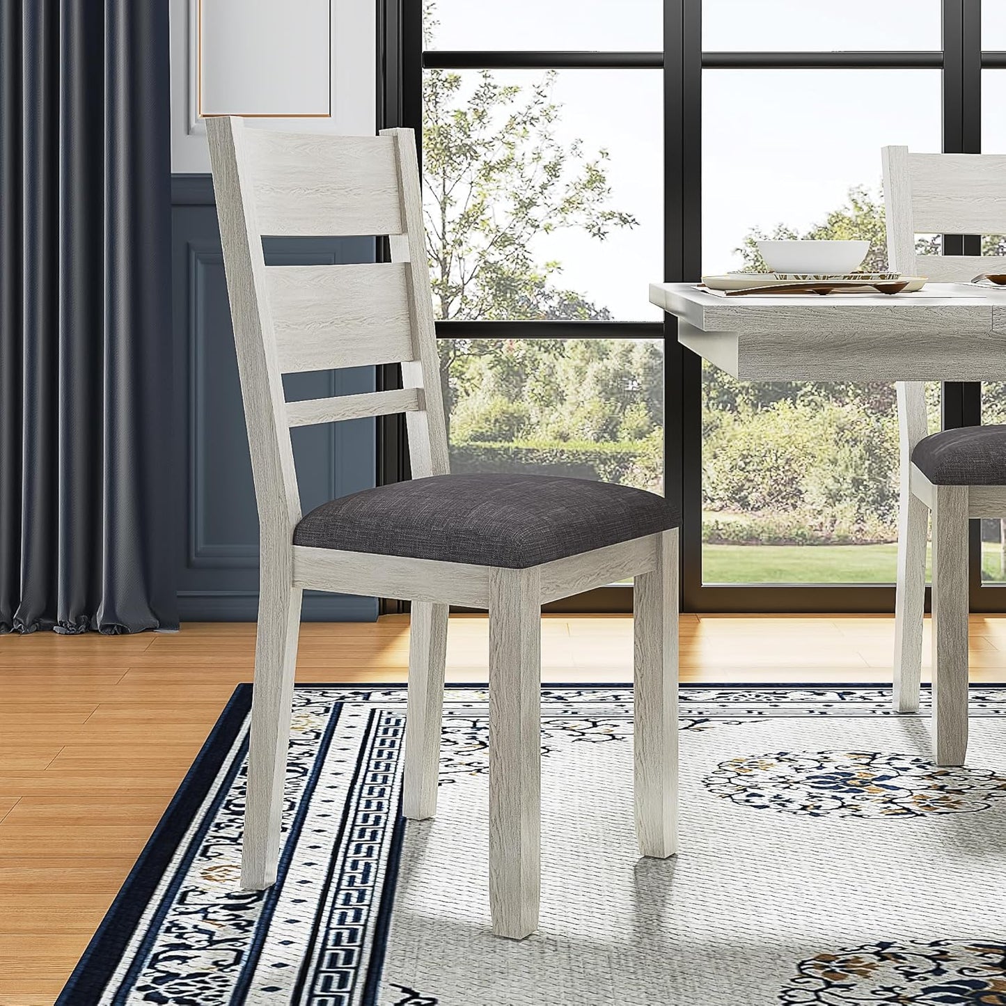 7-Piece Solid Wood Dining Table Set for 6, Extendable Table with 6 Chairs – Easy Assembly for Indoor Use, Kitchen, Dining Room, Grey