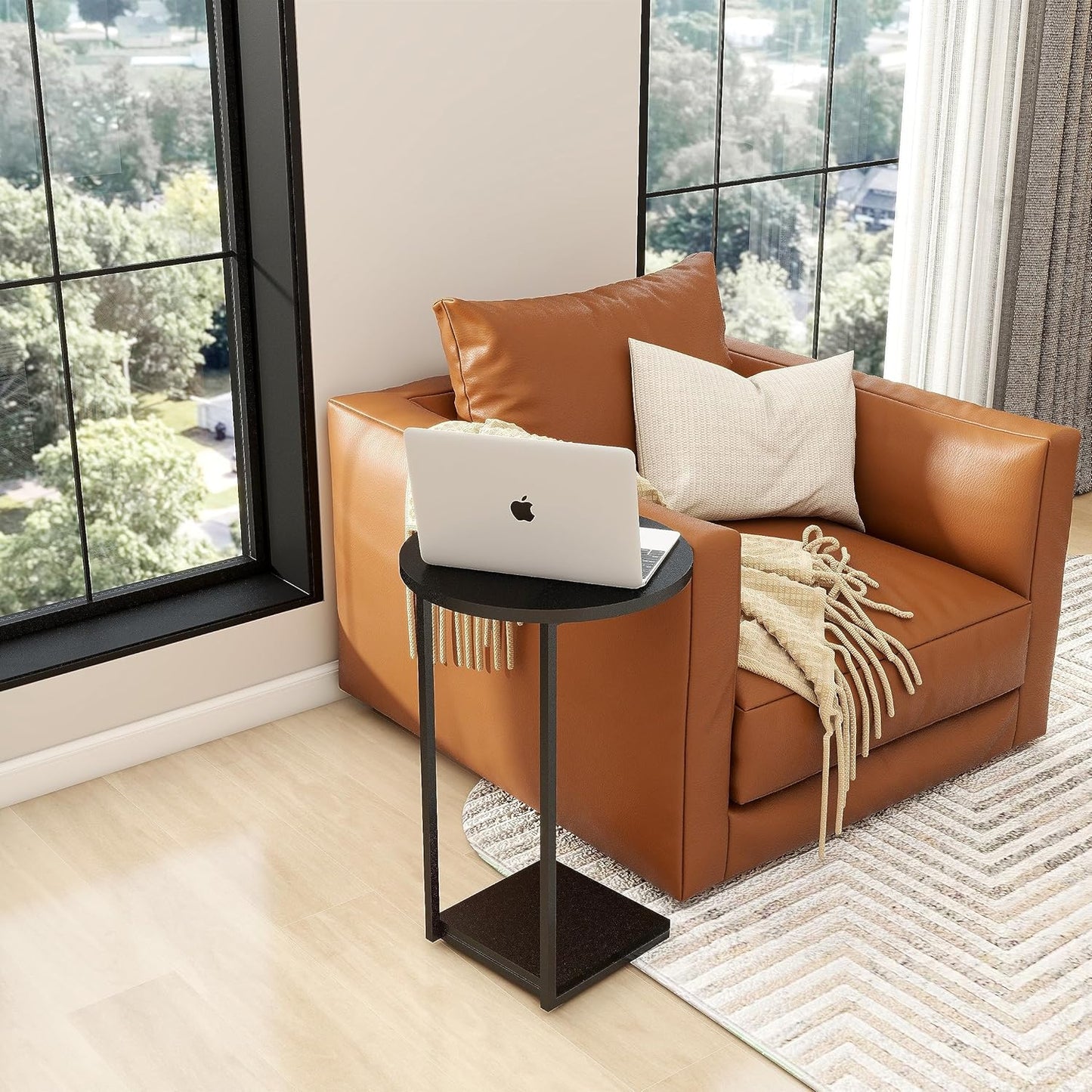 HDANI C End Table,Couch Table That Slide Under,Small Sofa Side Table in Living Room,Bedroom,Black