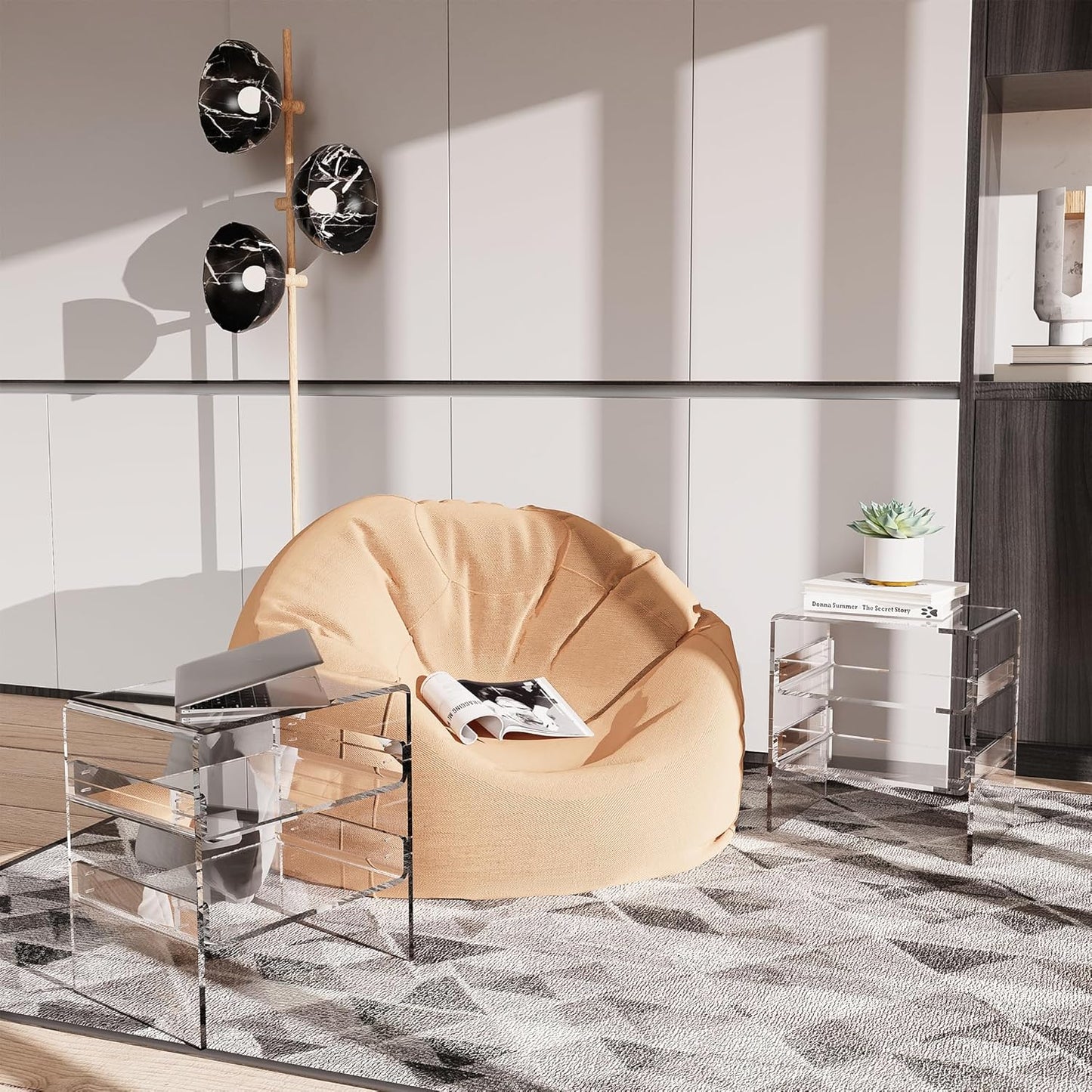 Acrylic 2-Tier Side Table with Storage Mini Modern End Table/Nightstand with Double Shelves for Bedroom, Living Room, and Bathroom Easy Assembly Clear