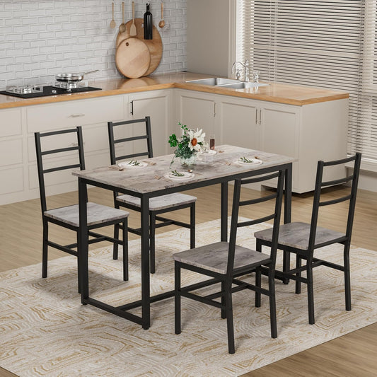 Ball & Cast Dining Table Set with Long Table and 4 Chairs,5-Piece Living Room Furniture W/ 47" Rectangle Kitchen Table & Backrest Chair,for Small Space,Apartment,Dining Room,Gray