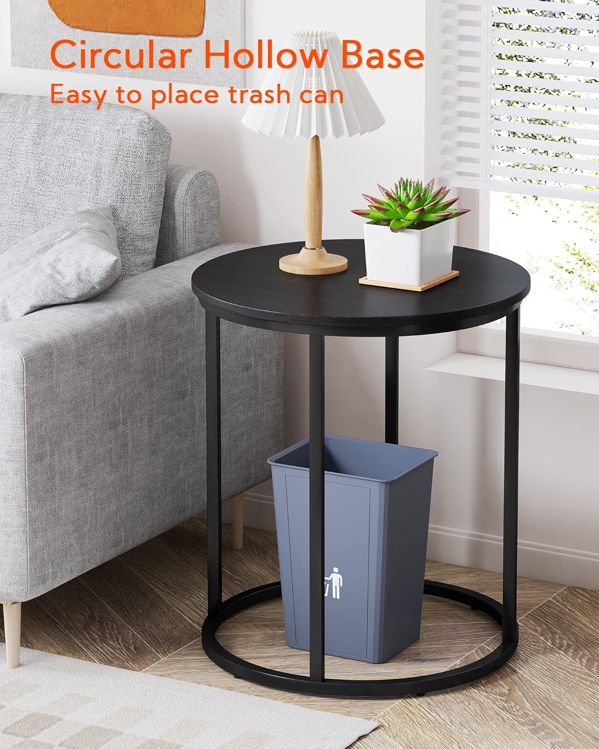 Yusong Round End Table, 20" Accent Small Side Table Suitable for Hiding Trash Can, Nightstand Modern Bedside Table for Living Room Bedroom Office Small Spaces, Black