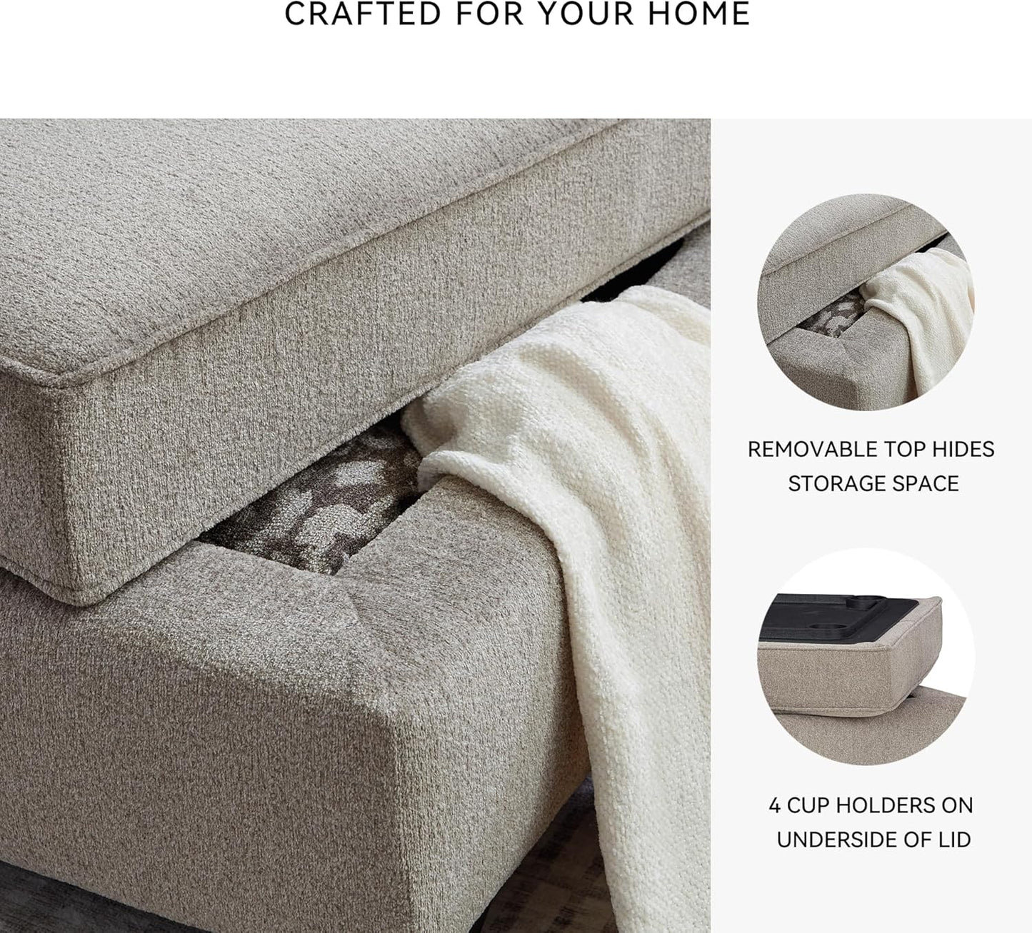 Signature Design by Ashley Claireah Casual Square Storage Ottoman with Removable Lid, Light Brown