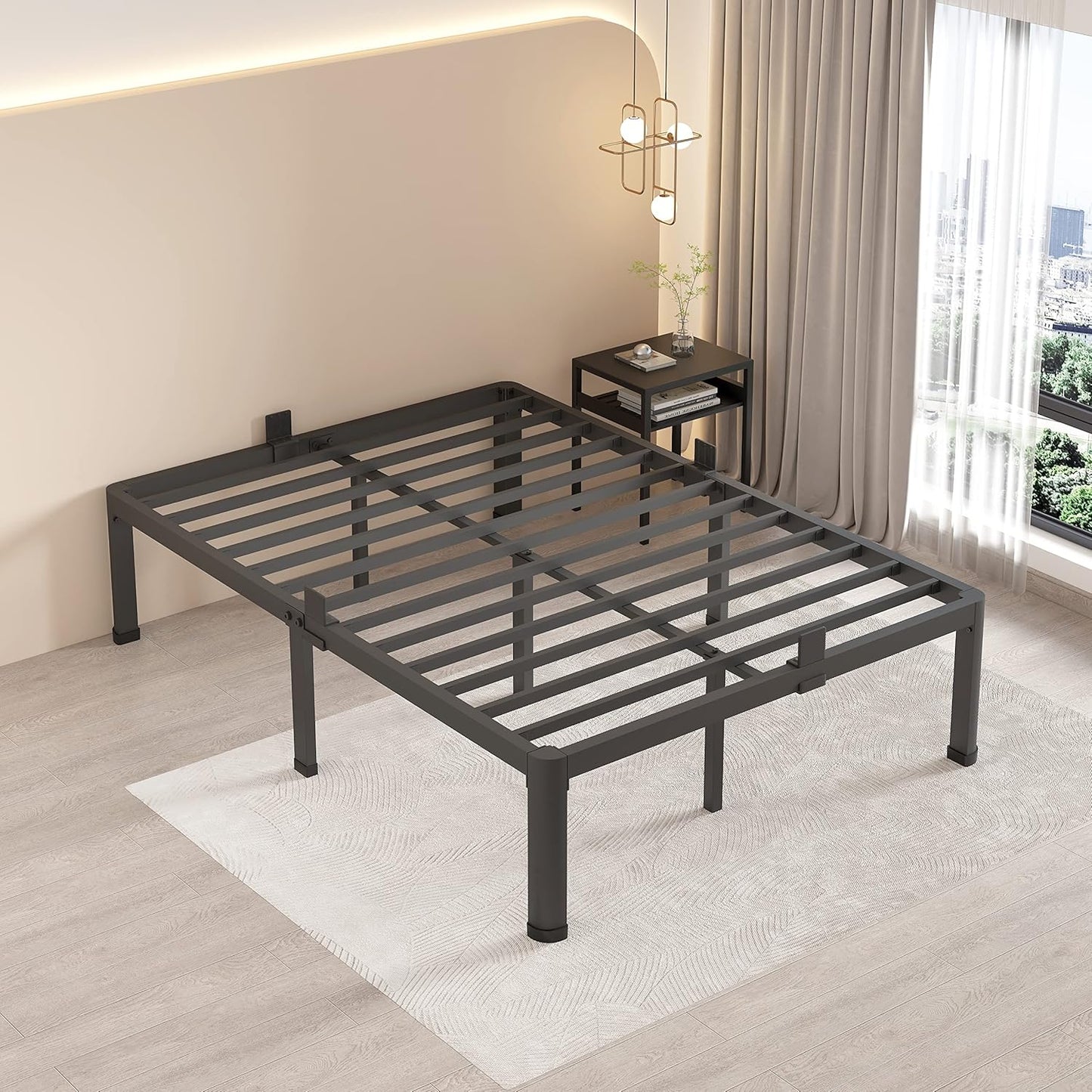 MAF 20 Inch Full Size Bed Frame with Round Corner Legs Mattress Slide Stopper No Box Spring Needed Heavy Duty Metal Platform Bed Frames Under-Bed Storage Space, 3000 LBS Steel Slats Support