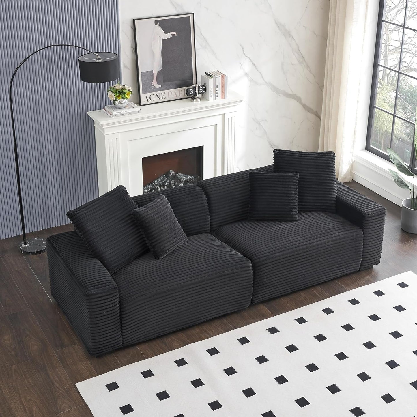 Ball & Cast 104" Modular Sectional Sofa,Cloud Sectional Couch with 4 Pillows,Loveseat Couches W/Deep Seat and Armrest,4 Seater Sectional Sofa for Living Room,Apartment,Corduroy Fabric,Black