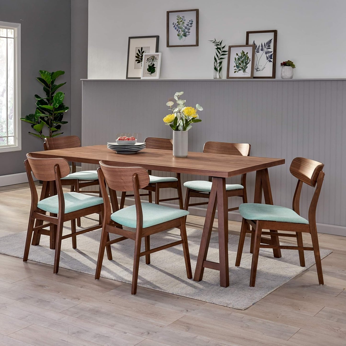 Christopher Knight Home Anthony Mid-Century Modern 7 Piece Dining Set, Mint and Walnut