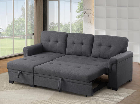 Ball & Cast L-Shape Reversible Sectional Sleeper Sofa Bed 4 in 1 Pull Out Couch with Storage Chaise & Removable Back Cushions,Convertible Sleeper Corner Couch Pull-Out Sofa Bed for Living Room,Office