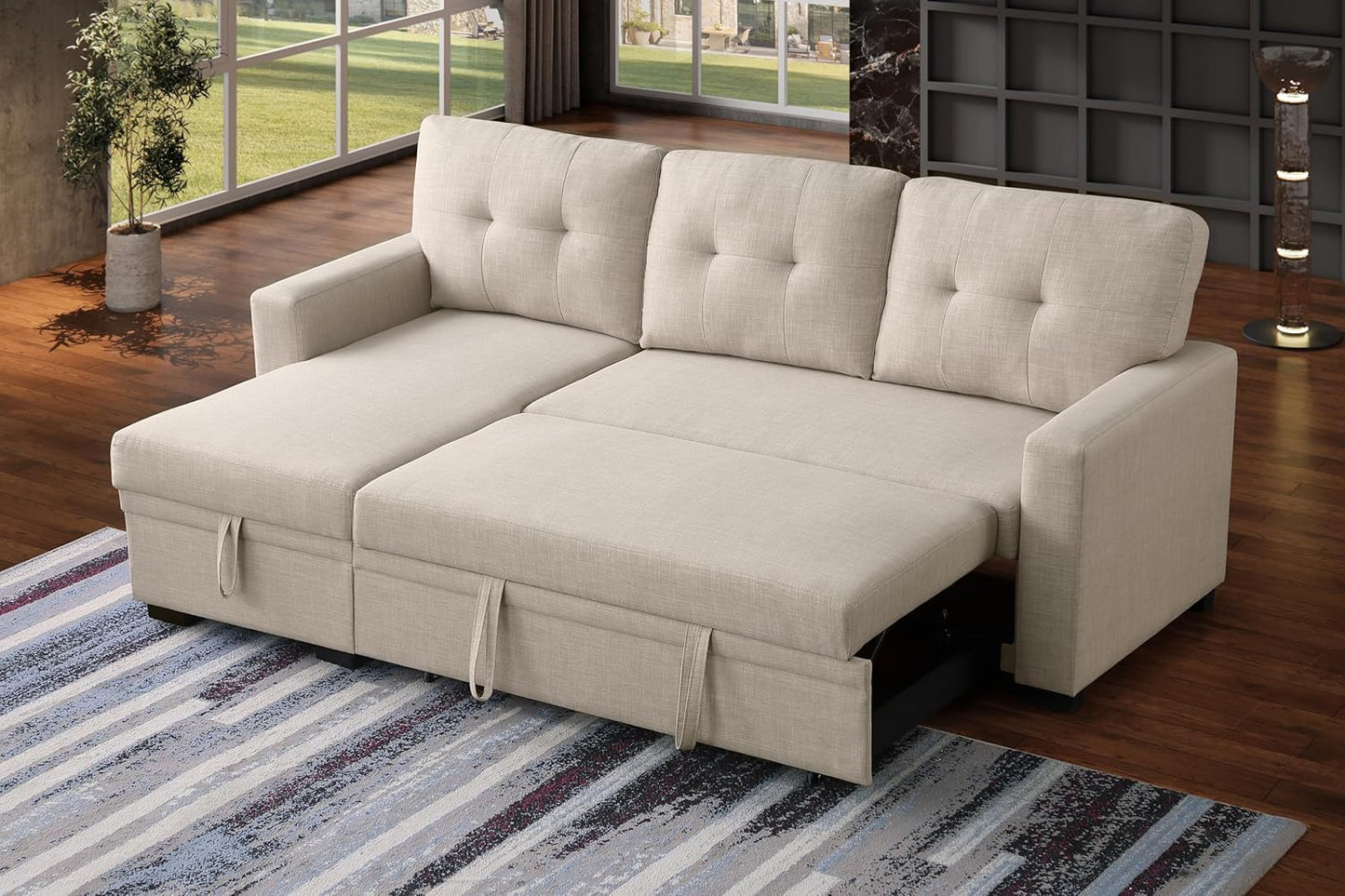 Ball & Cast Sleeper Sofa Couch with Pull Out Bed,L Shaped Sleeper Sofa with Storage,Sectional Sleeper Couch,Convertible Sleeper Sectional Sofa W/Reversible Chaise & Back Cushion,for Living Room,Office