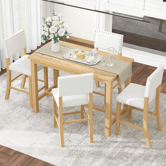 Ball & Cast 5 Piece Wood Dining Table Set with 4 Upholstered Chairs,Kitchen Table and Chairs for 4 W/ 52" Rectangle Desk,for Restaurant,Home Bistro,Natural Wood Wash