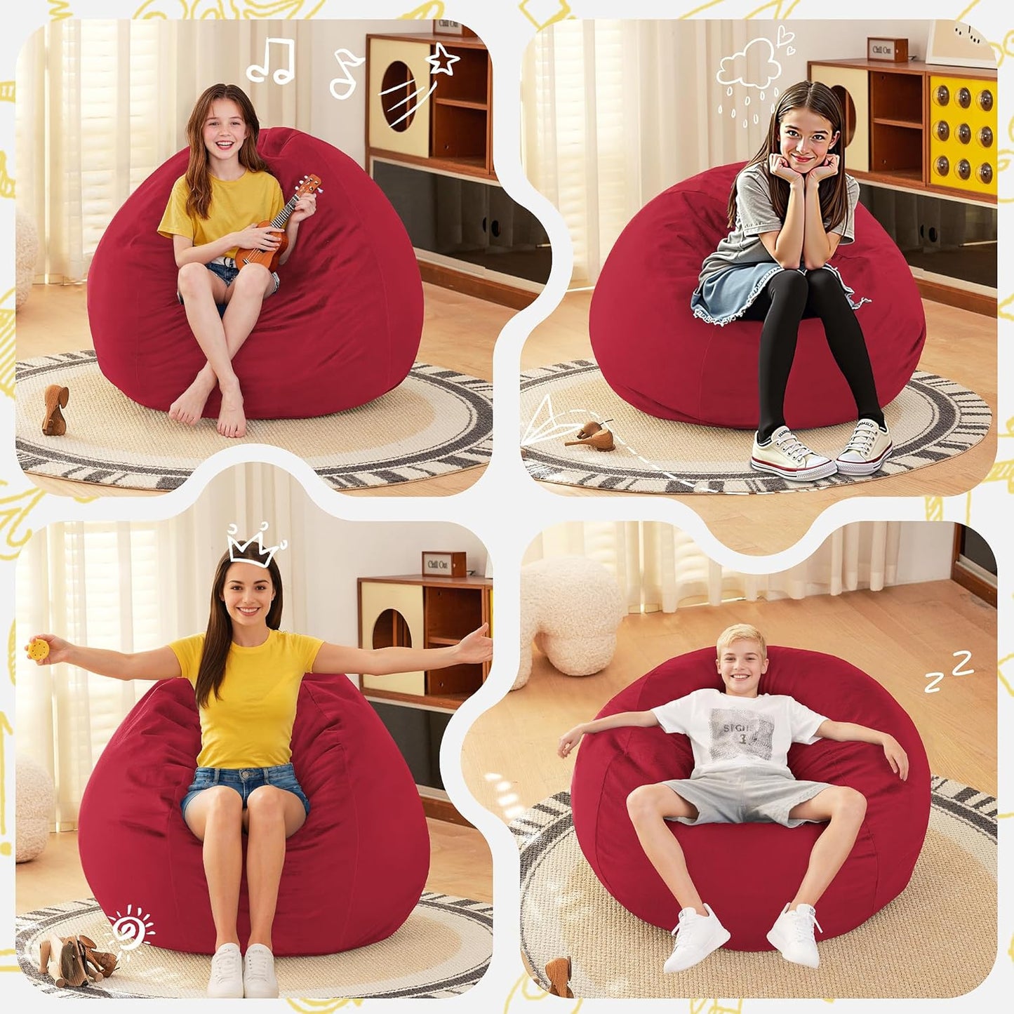 HABUTWAY 2FT Bean Bag Chair, 2' Beanbags Small Bean Bag Chairs with Filling, Teardrop Bean Bag Chair Luxurious Velvet Ultra Soft Fur with Removable Cover (Red)