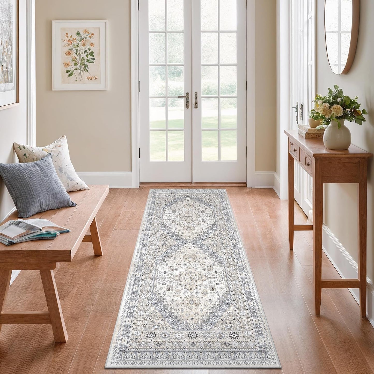 zesthome Runner Rug 2x5 - Stain Resistant Machine Washable Rug, Non Slip Vintage Hallway Runner Rugs, Low Pile Lightweight Runners for Kitchen, Entryway and Corridor