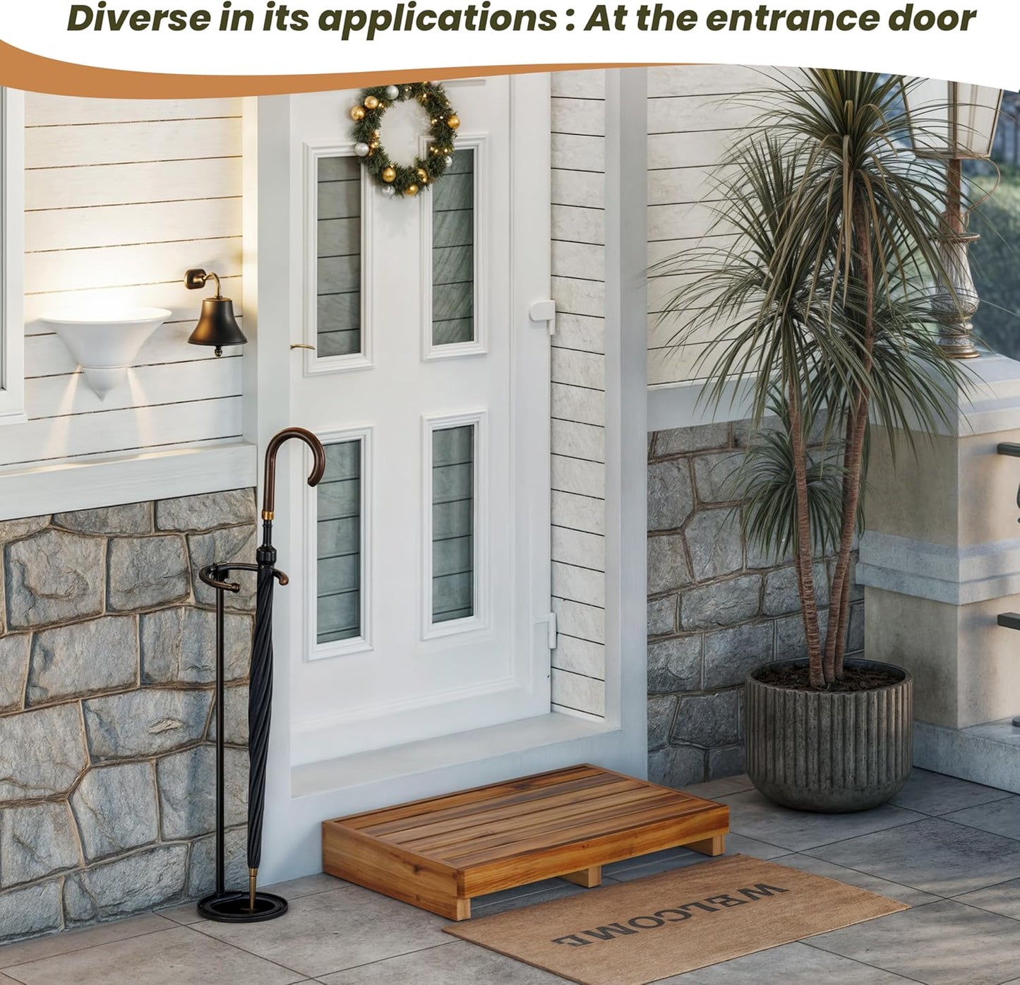 TINAMO 3.5" One Step Stool for Elderly, Acacia Wood High Riser Step Stool for Bed - 550 Lbs Wooden Mobility Stepping Stools for Adults, Kids/Bedside, Bathroom, Kitchen, Garden (Acacia, 3.5" Height)