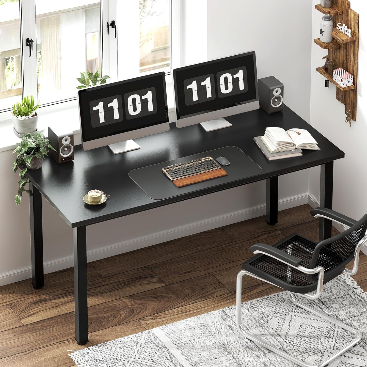 Need 54.3 Inch Large Computer Desk, Modern Simple Style Desk for Home Office, Basic Writing Table for Study Student, Black