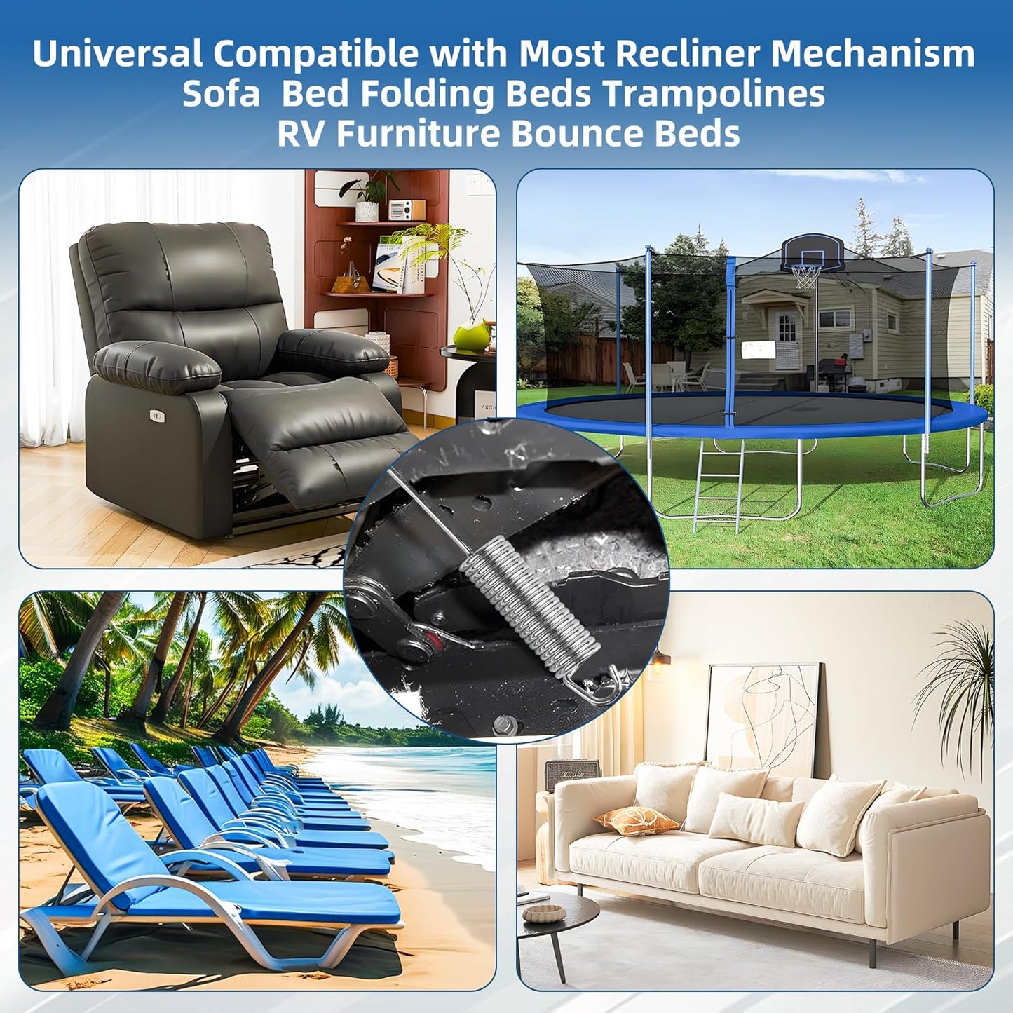 4-1/2 Inch Spring 2 Pack Stainless Steel Tension Spring Heavy Duty Rust-Resistant Recliner Replacement Parts for Recliner Mechanism Sofa Bed Folding Beds Trampolines RV Furniture Long Neck Hook Style