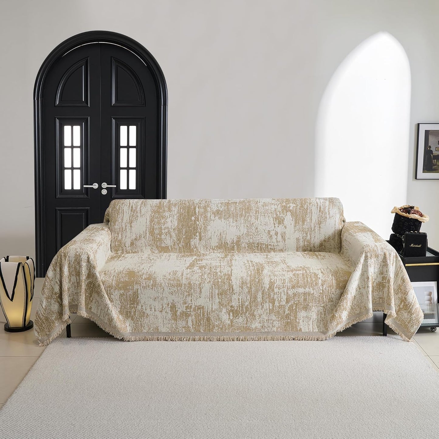 MYSKY HOME Couch Cover for Dogs Washable Couch Sofa Protector for Loveseat Sofa with Cats Pets Friendly Chenille Khaki Abstract Geometric Sofa Covers Soft Durable Farmhouse Sofa Slipcovers, 71" X102"