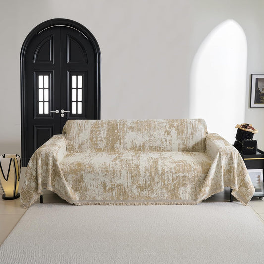 MYSKY HOME Sectional Couch Cover Khaki Geometric Abstract Sofa Covers for Sectional Sofa L Shape Chenille Couch Protector for Dogs Pets Couch Throw Cover Washable Durable for Home Decor, 91" X134"