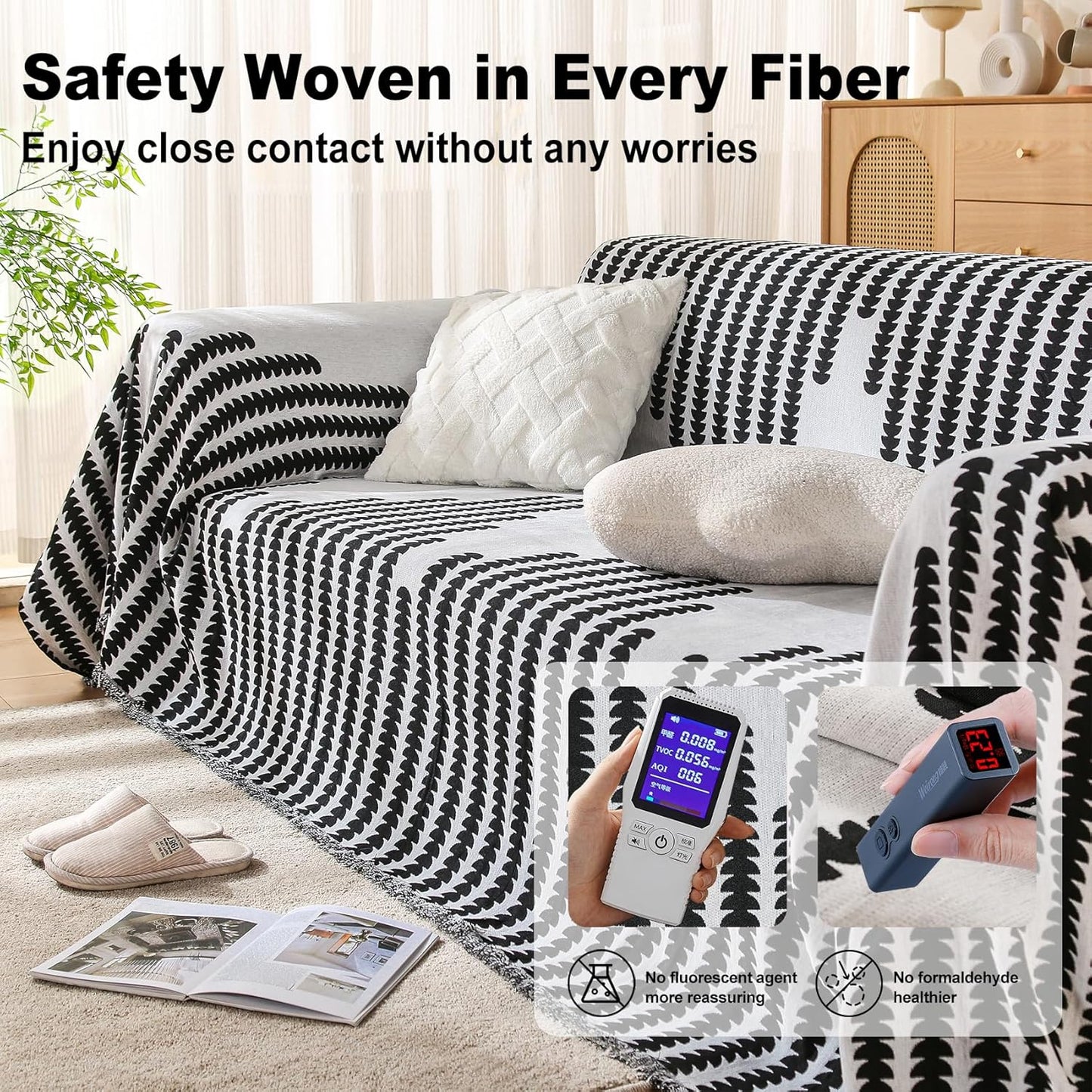 Boho Couch Cover, Sofa Cover, Sofa Covers for 2 Cushion Couch, Washable Sectional Couch Covers for Dogs Pet Furniture Protector Couch Cover Blanket for Living Room (2# White, 71" x 102")