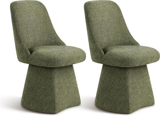 Swivel Dining Chair Mid Century Modern DeskChair High Back Upholstered Linen Fabric SideChair for Kitchen Diningroom Bedroom,Moss Green,2 Box