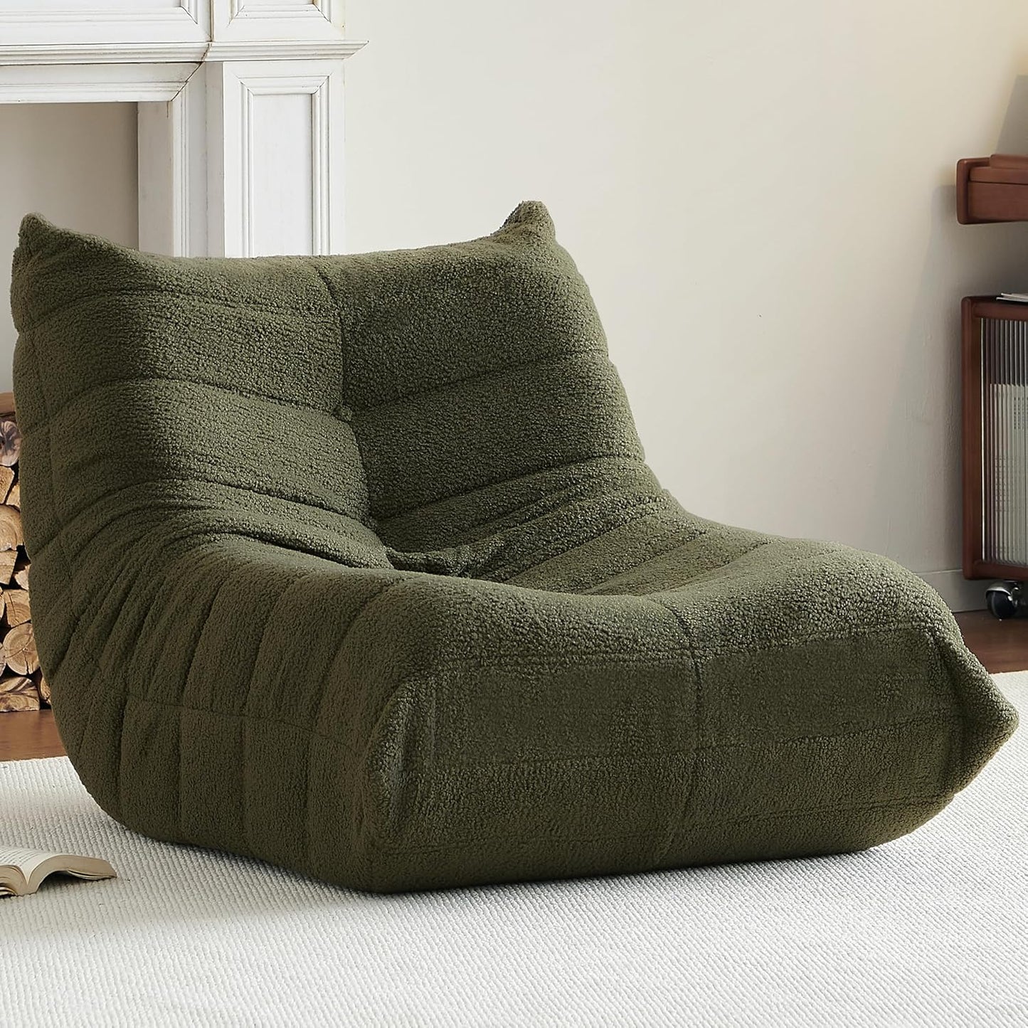 Bean Bag Chair, Fireside Chair Bean Bag Sofa for Adults, Bean Bag Chairs for Teens with High-Resilience Foam, Memory Foam & Non-Slip Base Bean Bag for Living Room, Bedroom, Office (Teddy, Green)