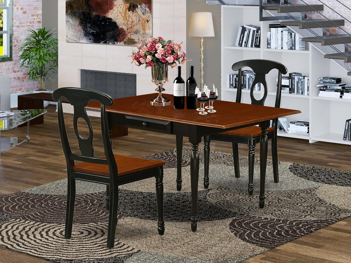 East West Furniture MZKE3-BCH-W 3 Piece Modern Dining Table Set Contains a Rectangle Wooden Table with Dropleaf and 2 Dining Chairs, 36x54 Inch, Black & Cherry
