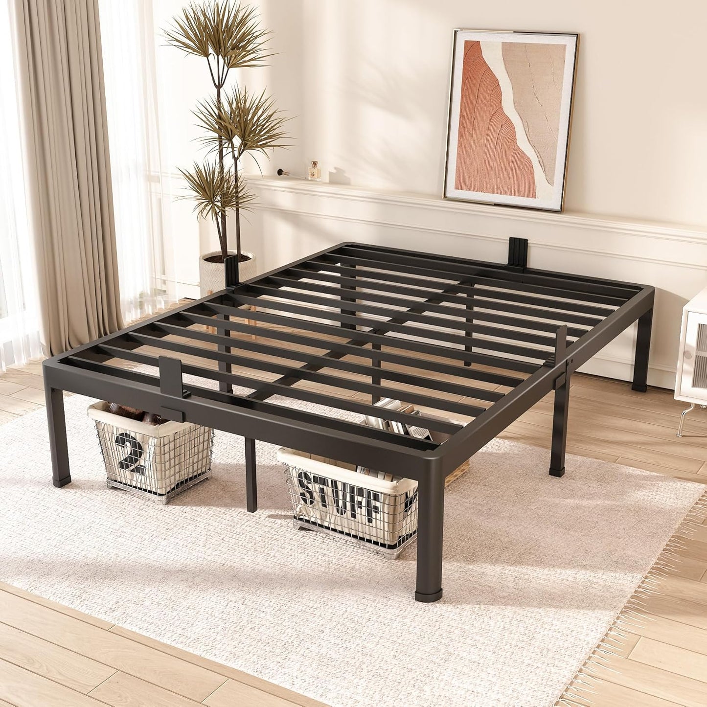 Full Size Bed Frame with Round Corner Edge Legs 18 inch Heavy Duty Support 3500 lbs Metal Platform Bed Frame Full No Box Spring Needed/Non-Slip/Steel Slat Support/Noise Free