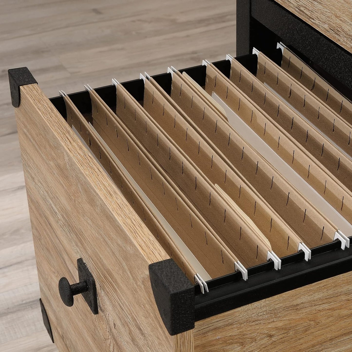 Sauder Steel River Pedestal File Cabinet, Metal Accent File Cabinet, Casters for Mobility, Industrial Style - Milled Mesquite Finish