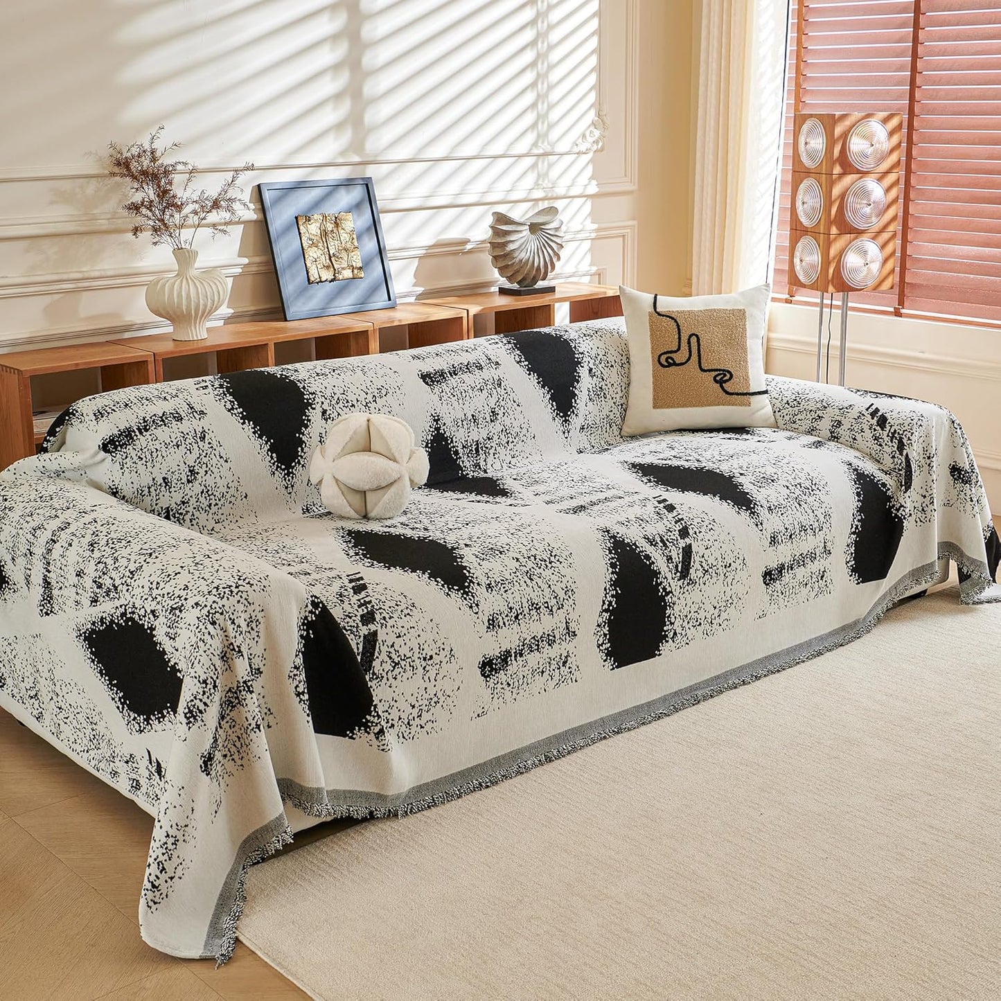 MYSKY HOME Couch Cover for Sectional Sofa Set Boho Geometric Furniture Sofa Cover Washable for Dog Cat Pets Couch Cover 3 Cushion Couch Sofa Chenille Couch Protector Multi-Use Cover Blanket, 71" X134"