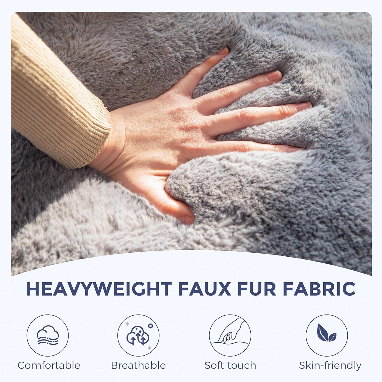 MAXYOYO Bean Bag Chair, Comfy Pebble Shaped Single Bean Bag Sofa for Adults, Stuffed Floor Sofa with Supportive Backrest & Armrests, Modern Faux Fur Accent Chair for Living Room & Bedroom, Grey