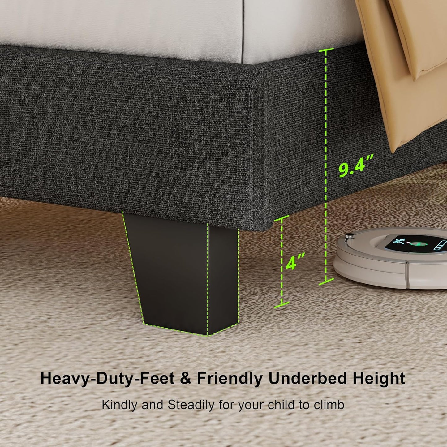 Feonase Twin Platform Bed Frame with Button Tufted Headboard, Upholstered Linen Bed with Wooden Slats Support, No Box Spring Needed, Noise-Free, Easy Assembly, Dark Grey