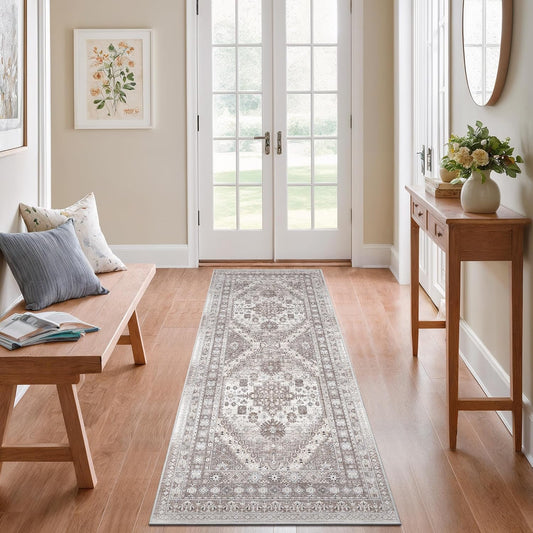 zesthome 2x6 Runner Rug for Hallways, Machine Washable Rug, Non Slip Vintage Low Pile Runners, Stain Resistant Runners for Entryway, Kitchen, Bathroom, Laundry Room, Corridor
