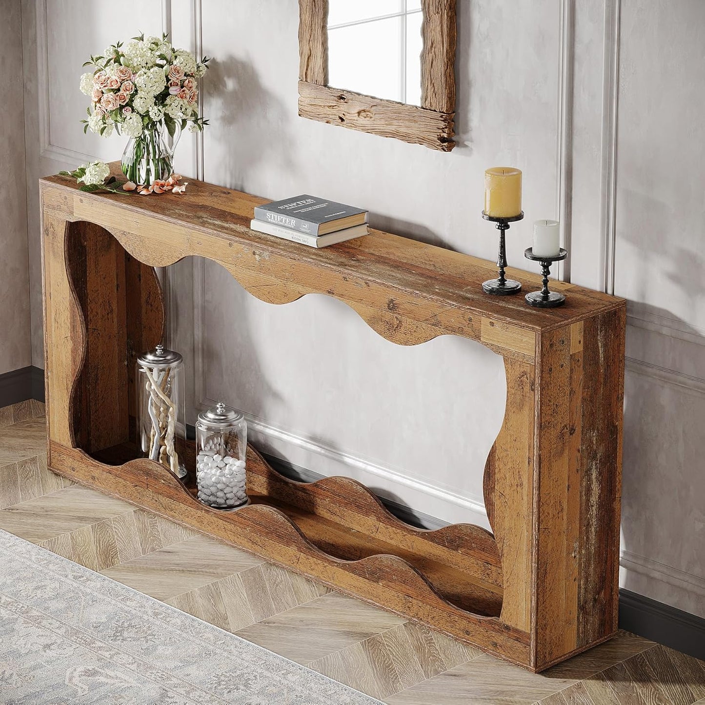 Tribesigns 63 Inches Farmhouse Console Table with Storage, Couch Table Behind Sofa, Long Entryway Sofa Station, Narrow Console Stand, Hallway Stand for Entryway Living Room, Mix Brown