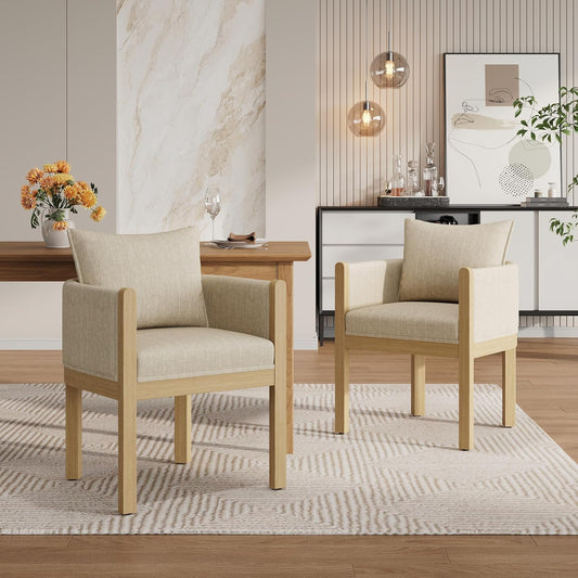 Christopher Knight Home Lucid Linen Upholstered Dining Chairs Set of 2, Rubber Wood Dining Room Chairs, Modern Armchair, Extra Seating for Dining Room, Versatile Indoor Furniture, Beige + Natural