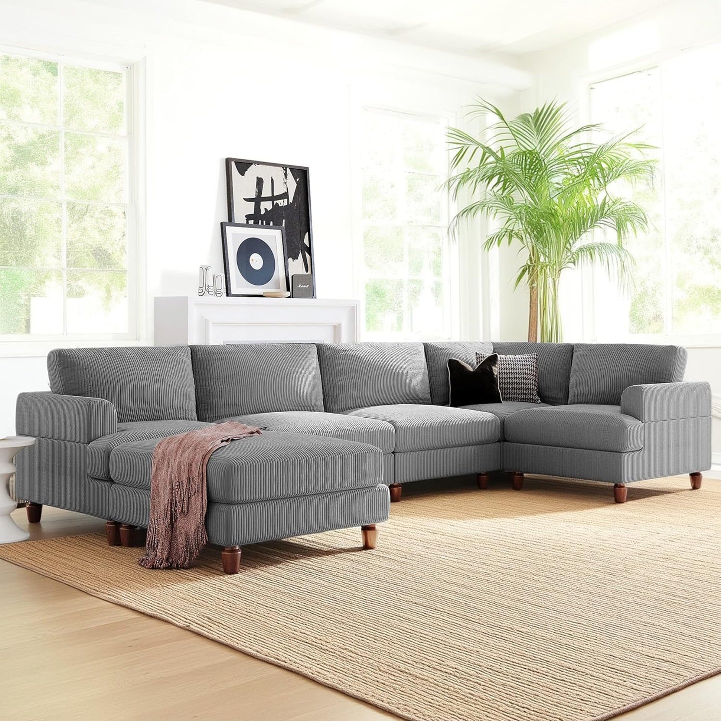 97.2 Inch L Shaped Modular Sectional Sofa with Movable Ottoman, 6-Seater Oversized Upholstered Combination Corner Couch for Living Room Office Spacious Space Furniture Sets, Gray