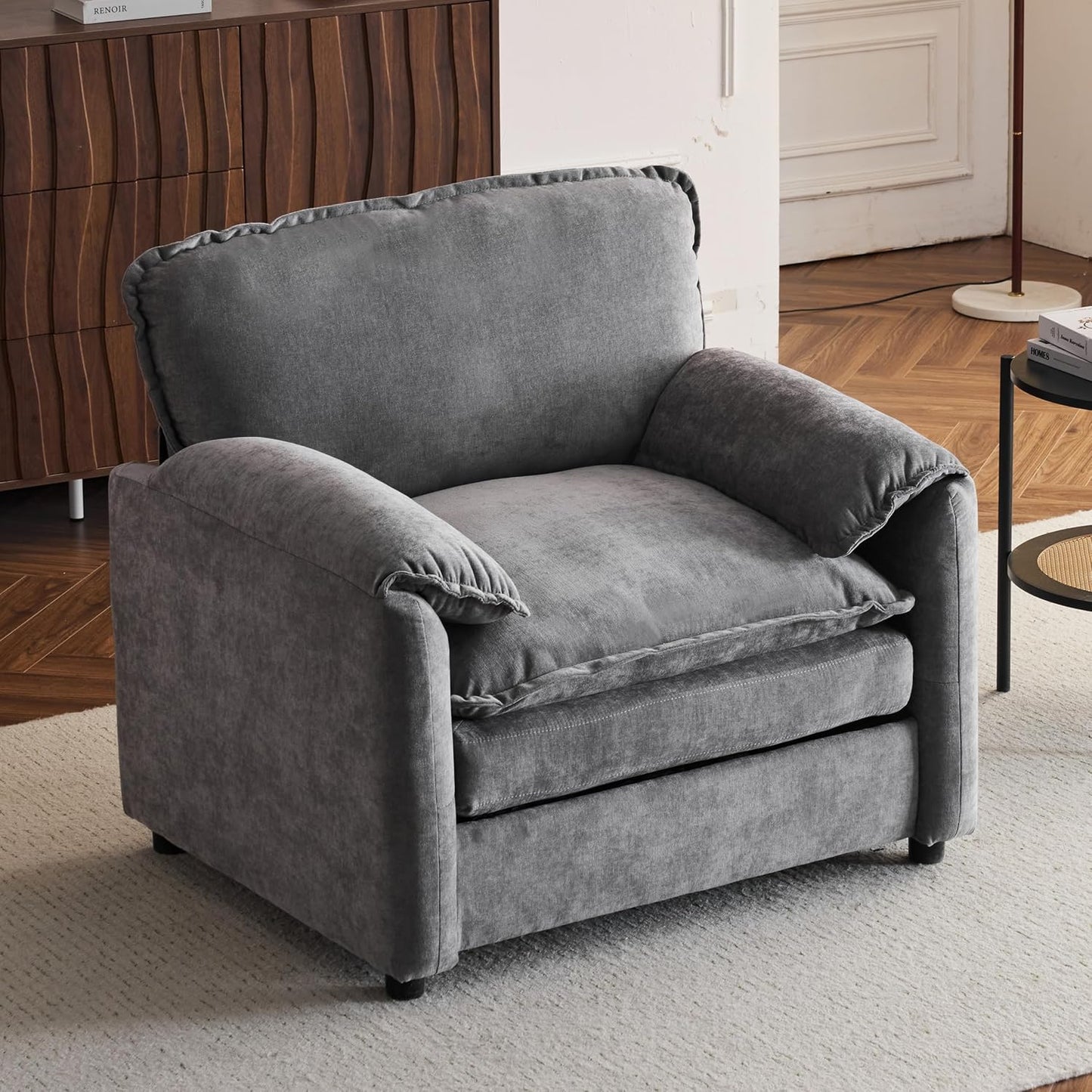 Ball & Cast 38" Oversized Chenille Lounge Chair,Reading Armchair with Thick Comfort Cushions,High Back Support & Wide Seat,Perfect Accent Chair for Modern Living Room,Bedroom,Grey